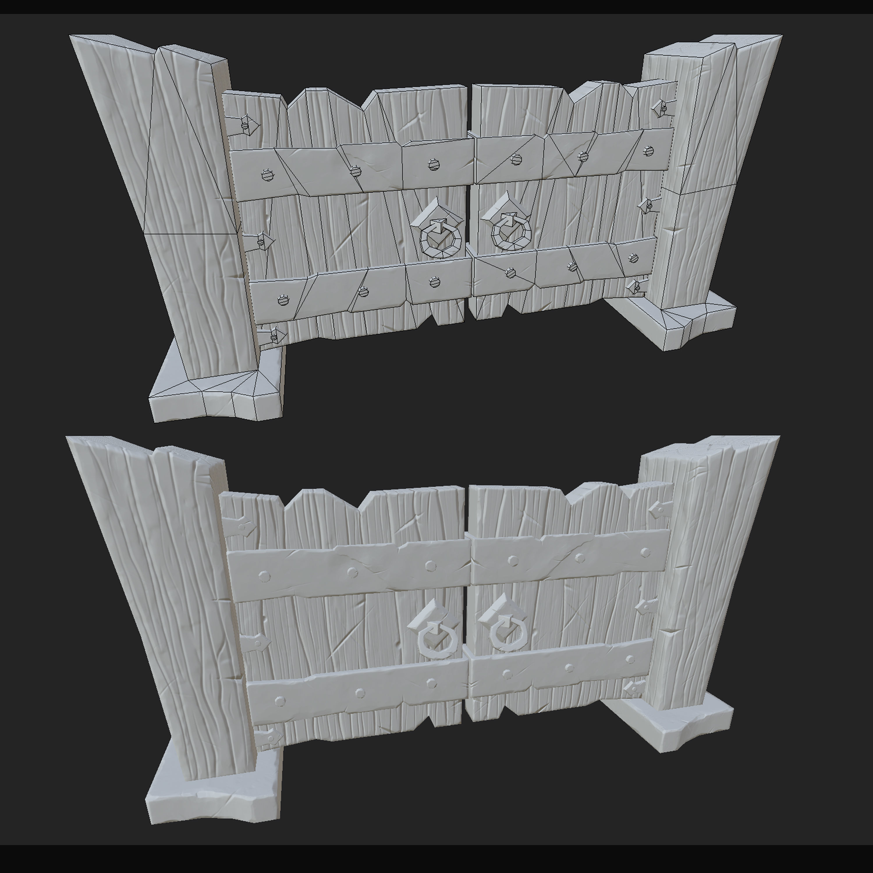 Low Poly Gate world of warcraft wooden door Low-poly 3D model_4