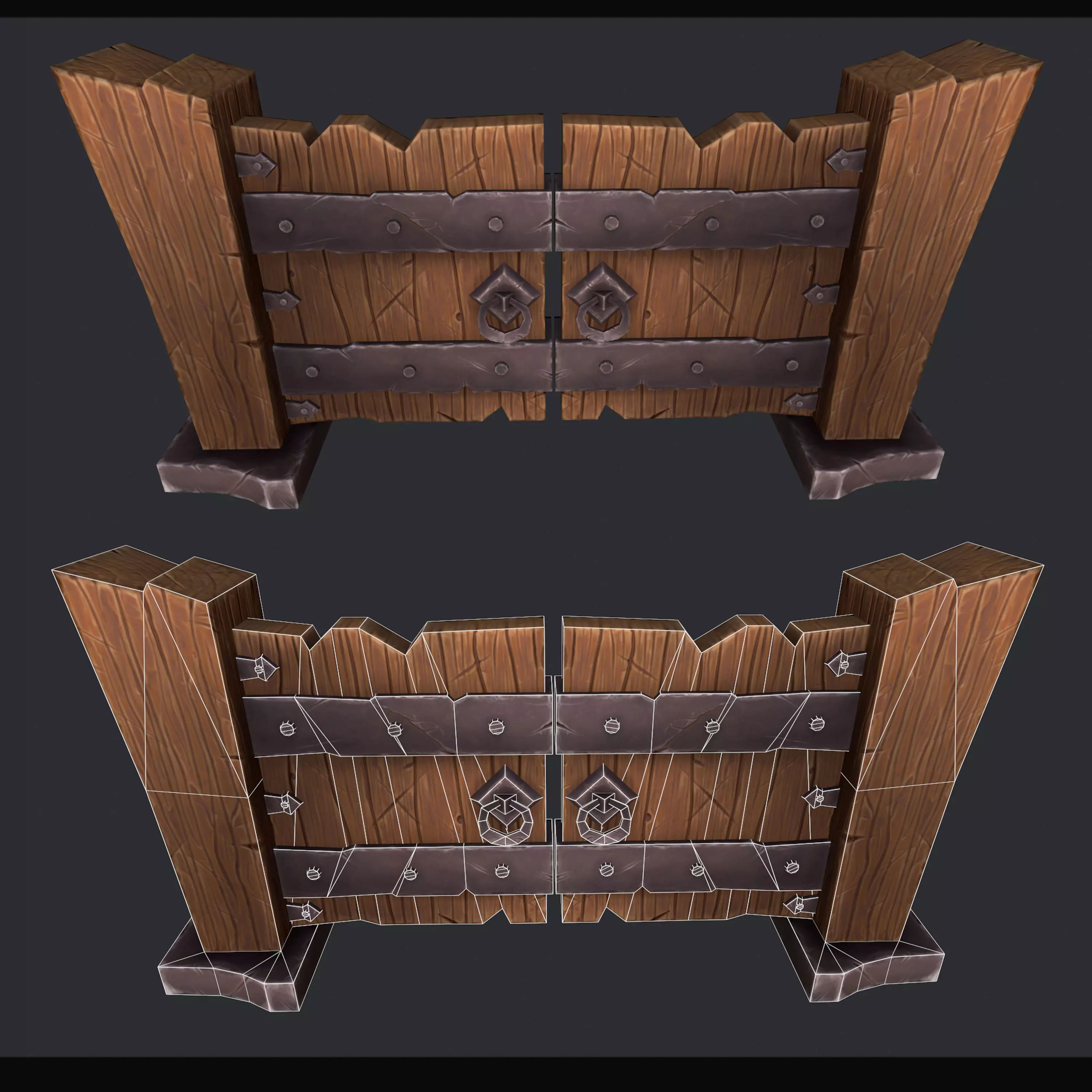 Low Poly Gate world of warcraft wooden door Low-poly 3D model_0