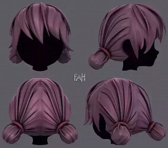 3D Hair style for girl V22 Low-poly 3D model