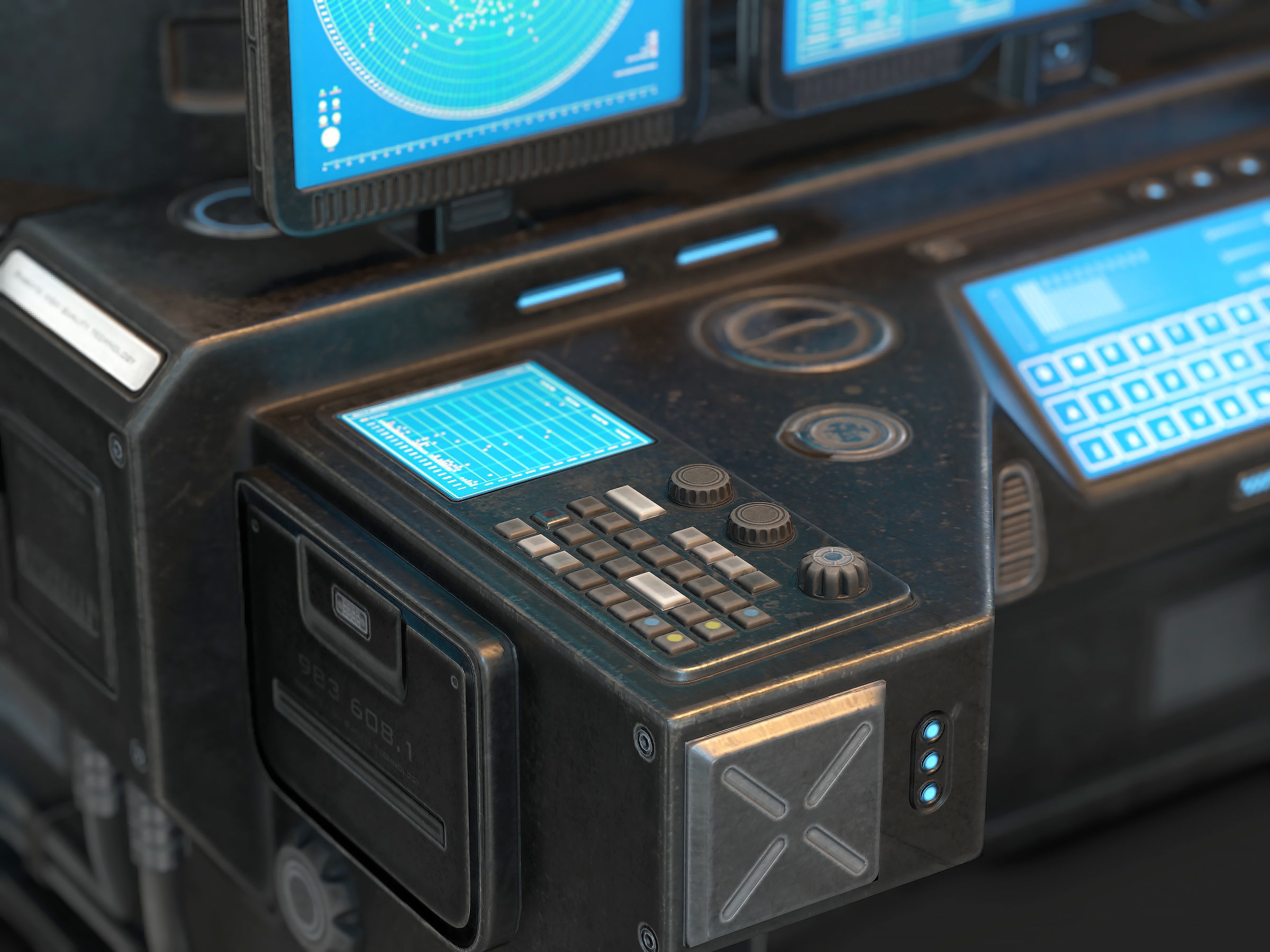 Sci Fi Lab Computer Low Poly Low-poly 3D model_7