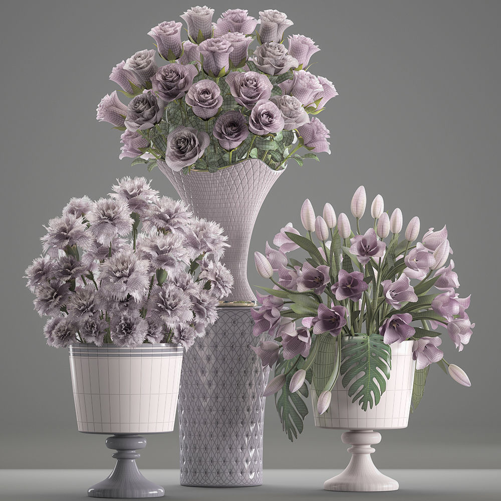 Bouquets of flowers in vases 3D model_5