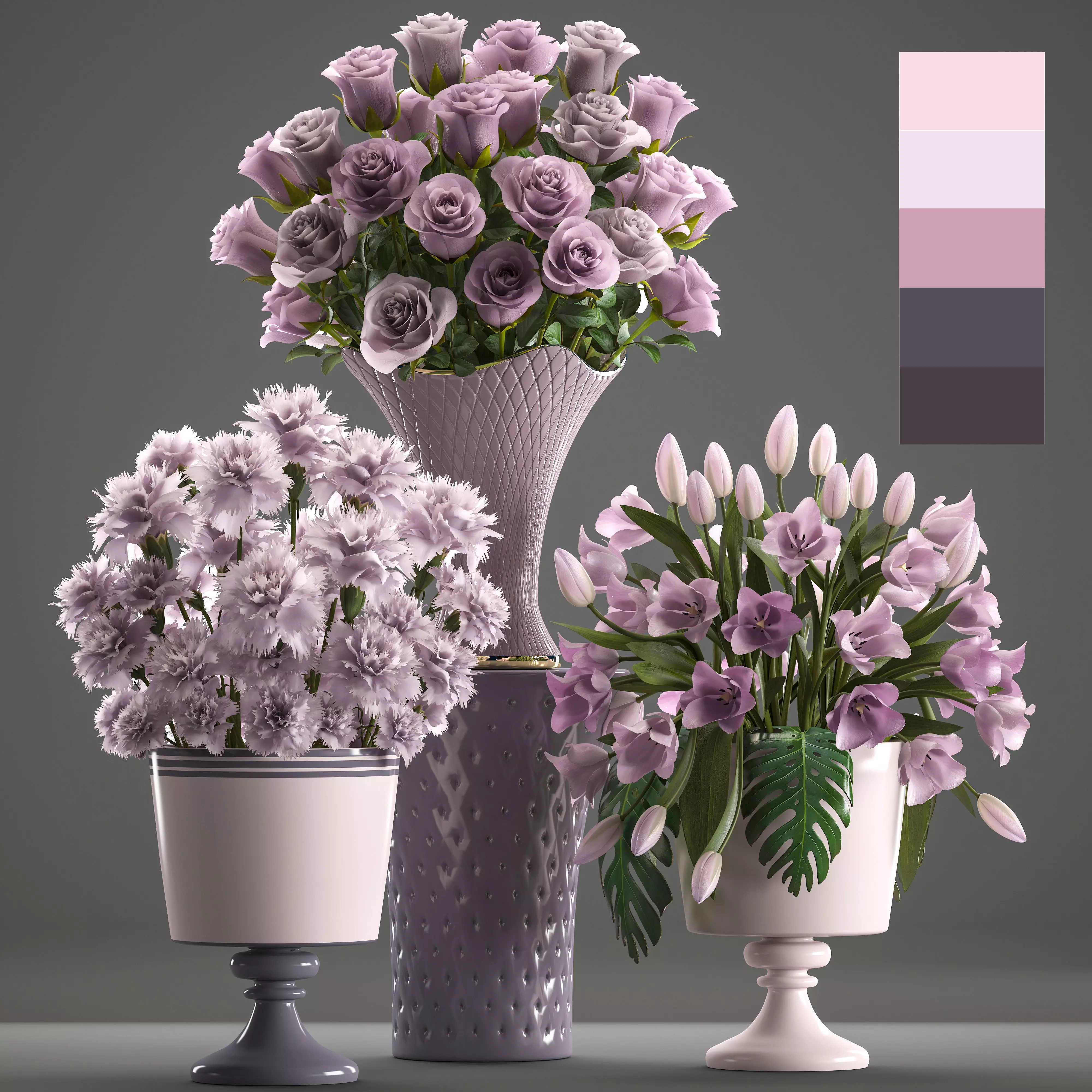 Bouquets of flowers in vases 3D model_0
