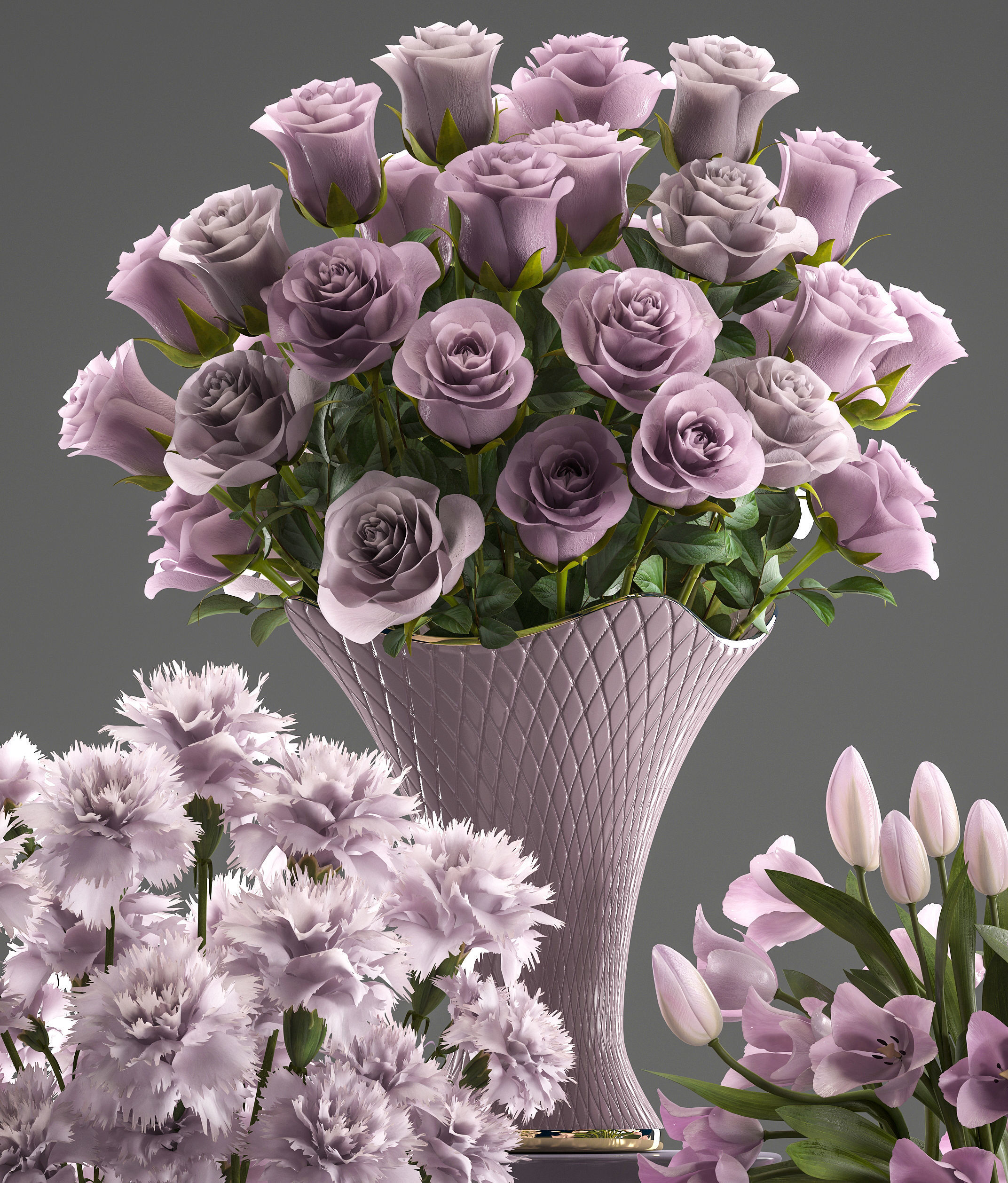 Bouquets of flowers in vases 3D model_3