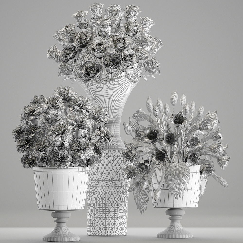 Bouquets of flowers in vases 3D model_7