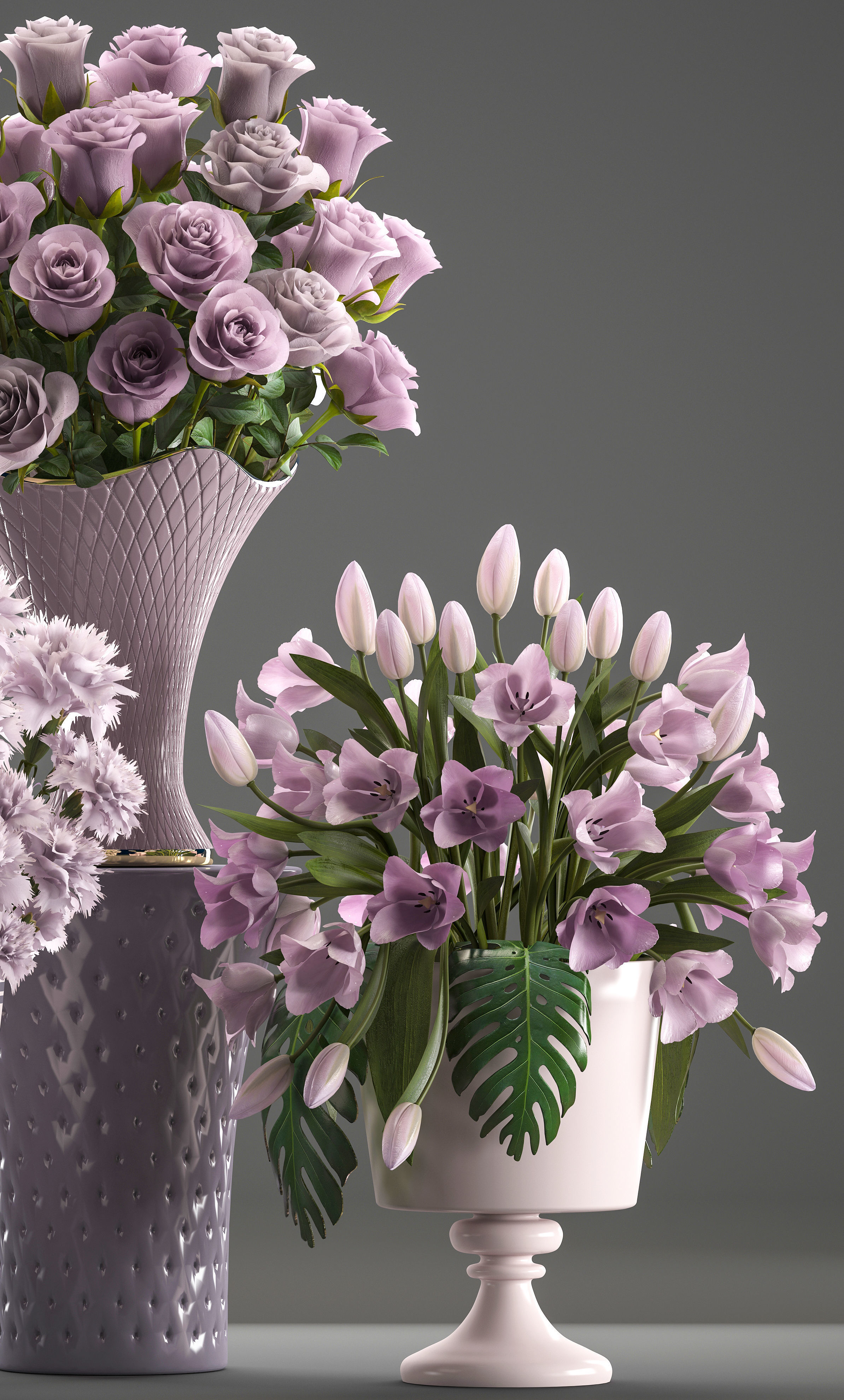 Bouquets of flowers in vases 3D model_11
