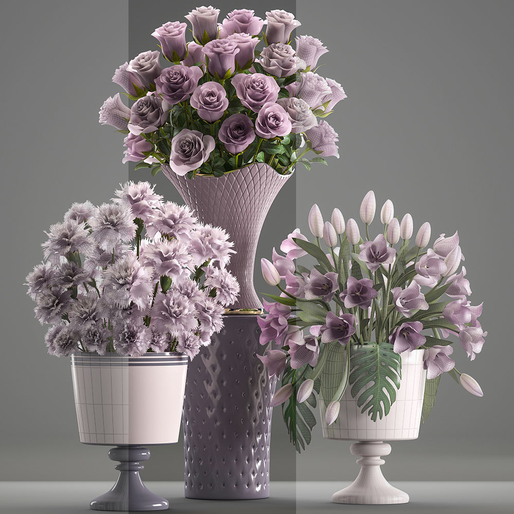 Bouquets of flowers in vases 3D model_6