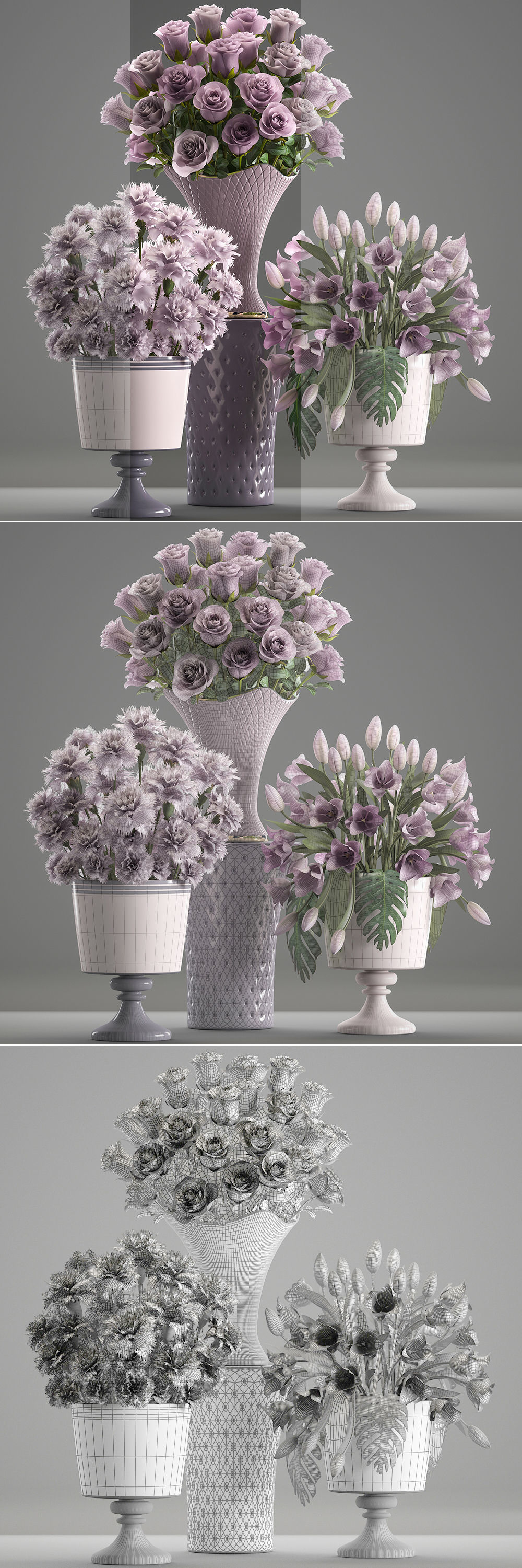 Bouquets of flowers in vases 3D model_9