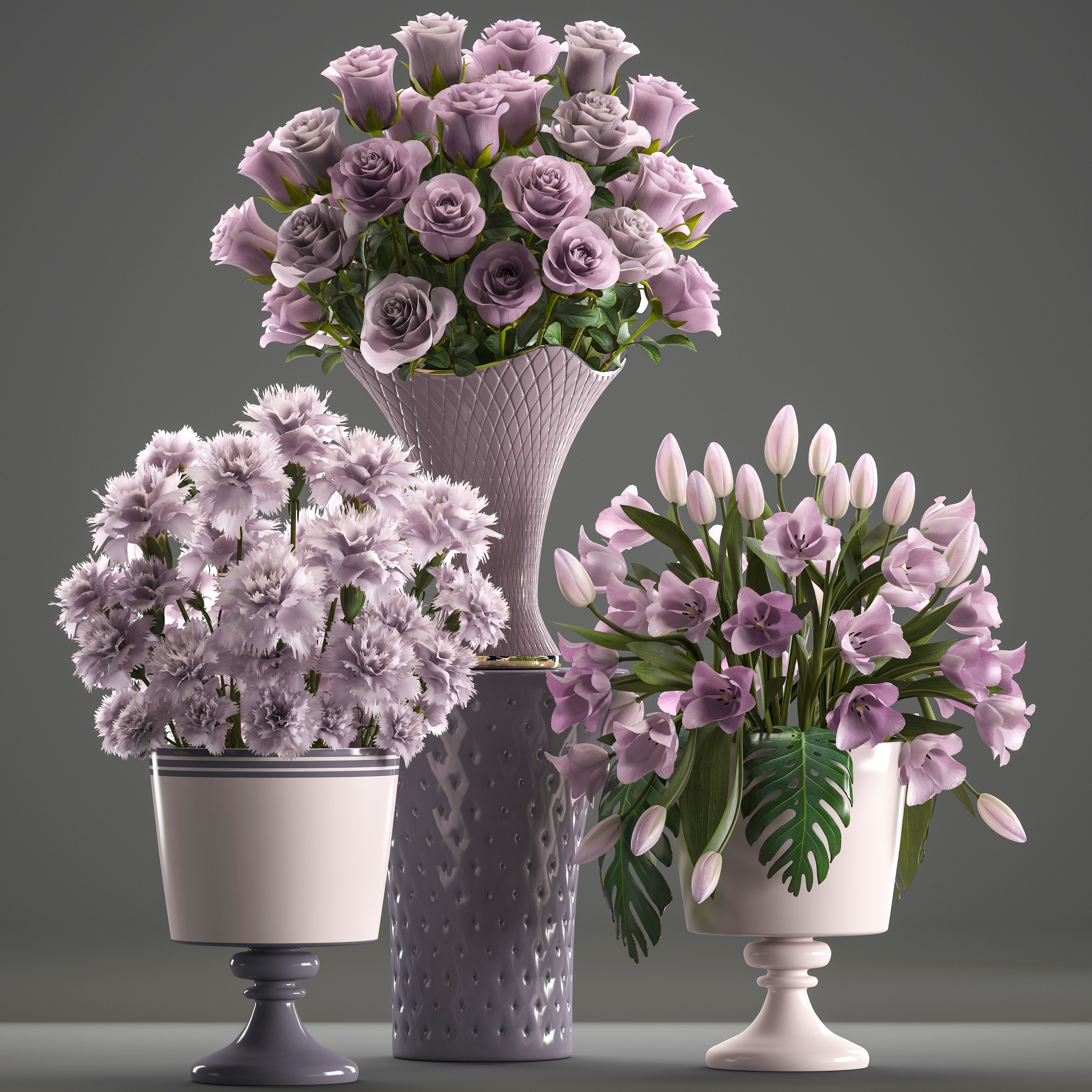 Bouquets of flowers in vases 3D model_8