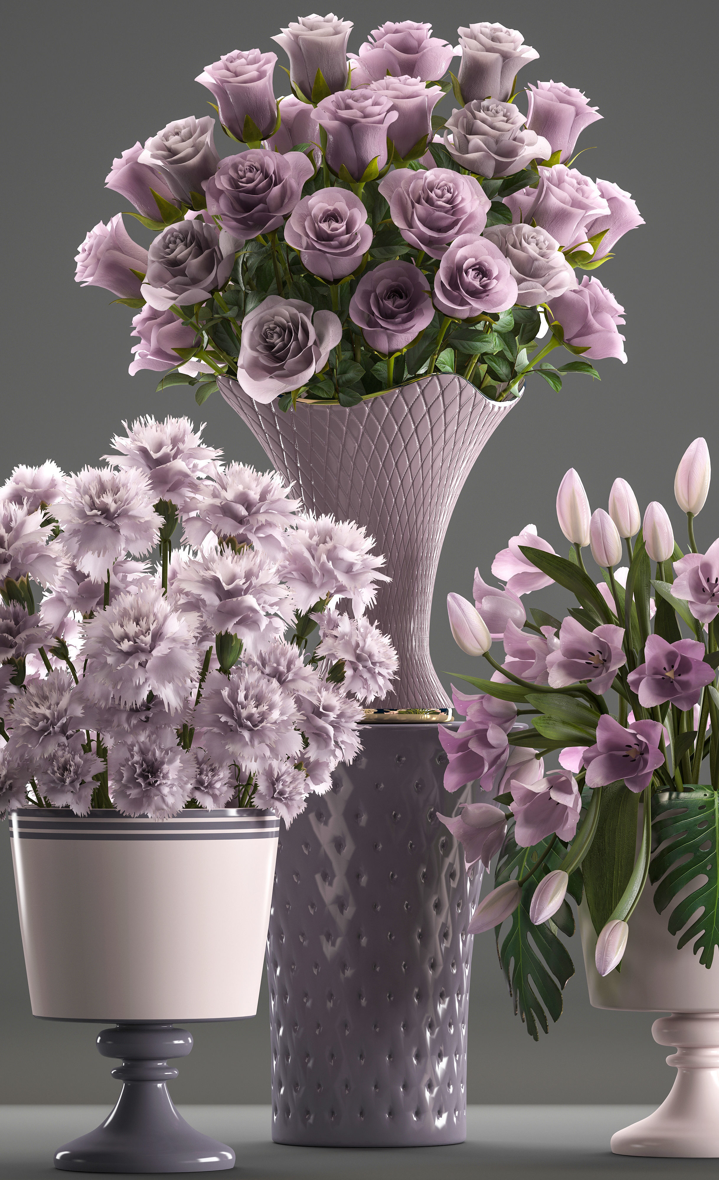 Bouquets of flowers in vases 3D model_10