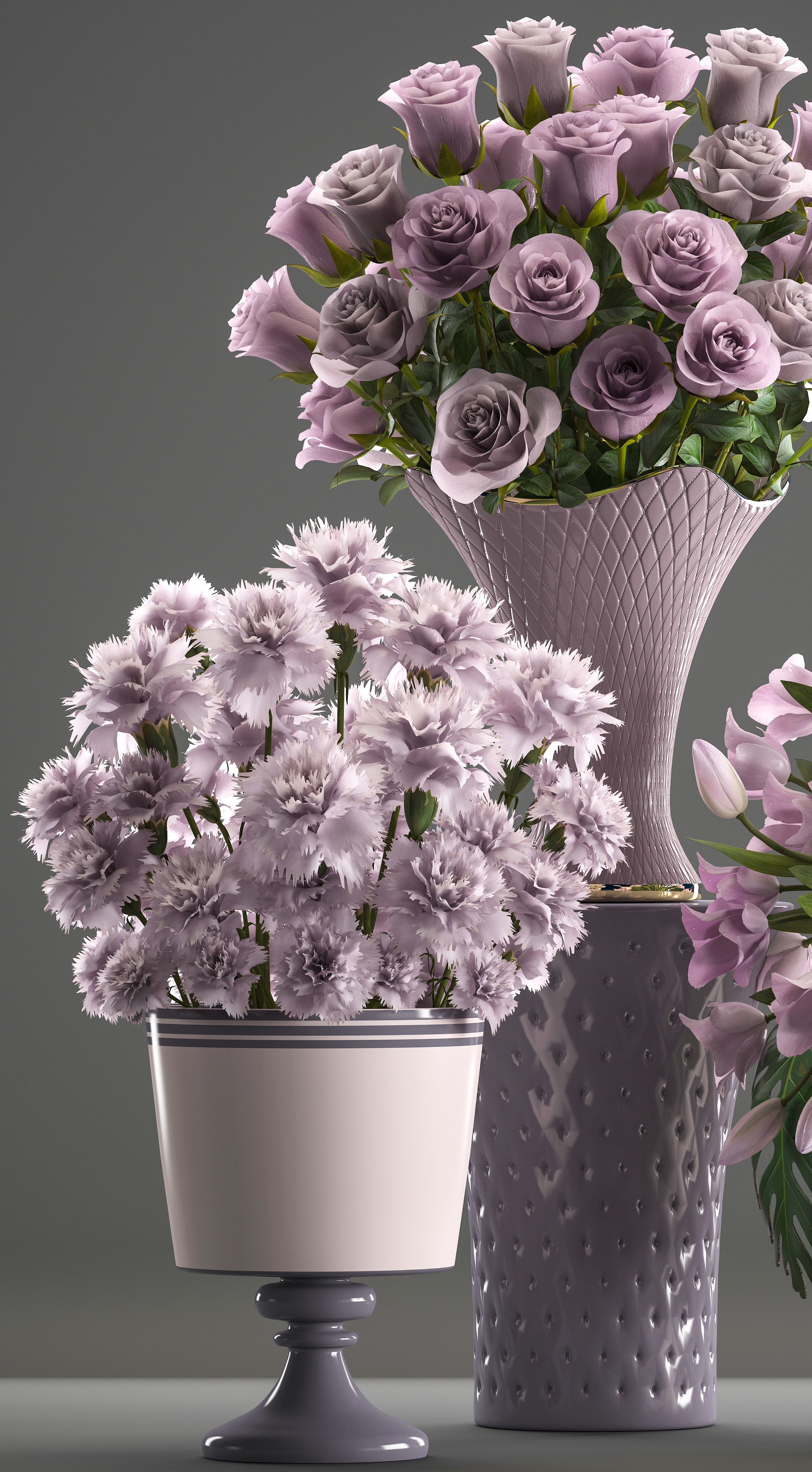 Bouquets of flowers in vases 3D model_2
