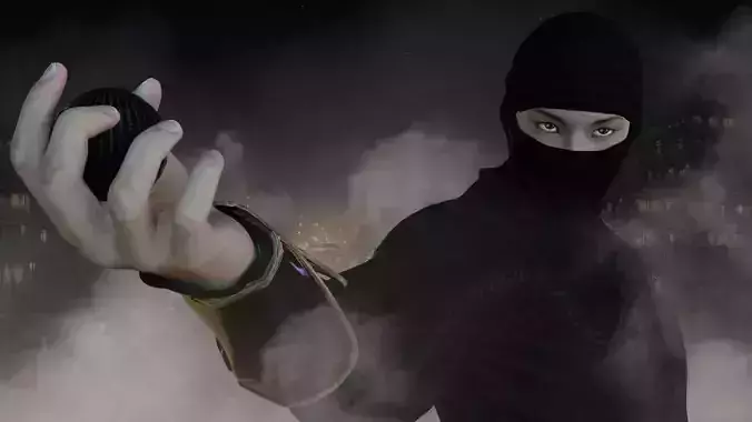 Ninja ninjas in city wallpaper Low-poly 3D model
