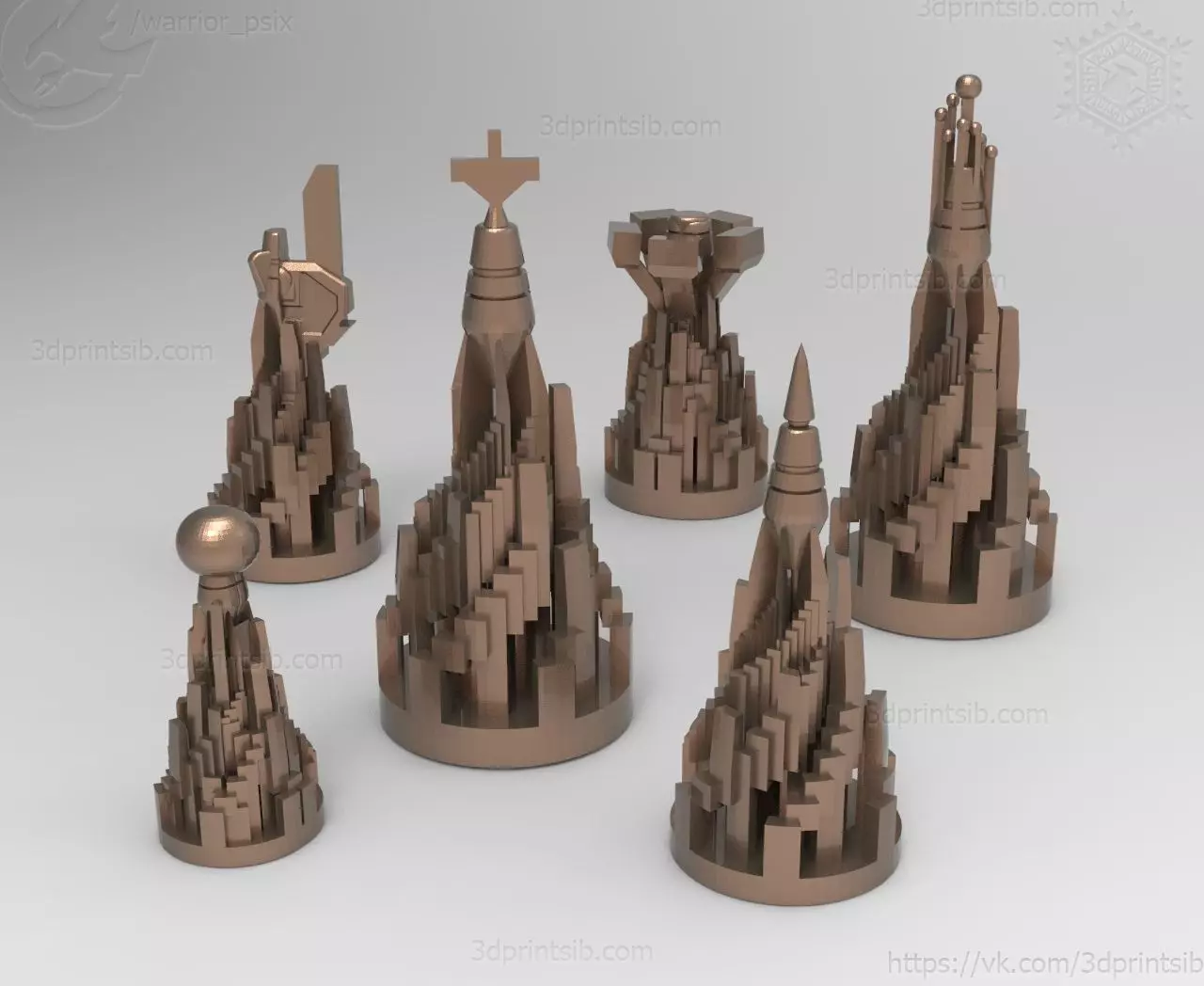 Chess four pieces in bronze 3D print model_0