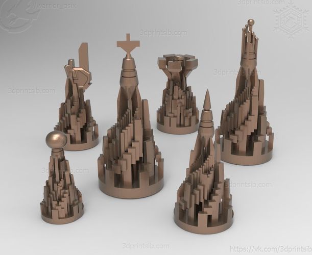 Chess four pieces in bronze 3D print model
