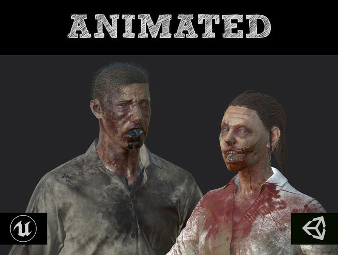 Zombies - Man and Woman Low-poly 3D model