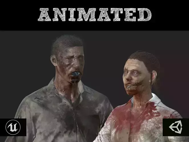 Zombies - Man and Woman Low-poly 3D model
