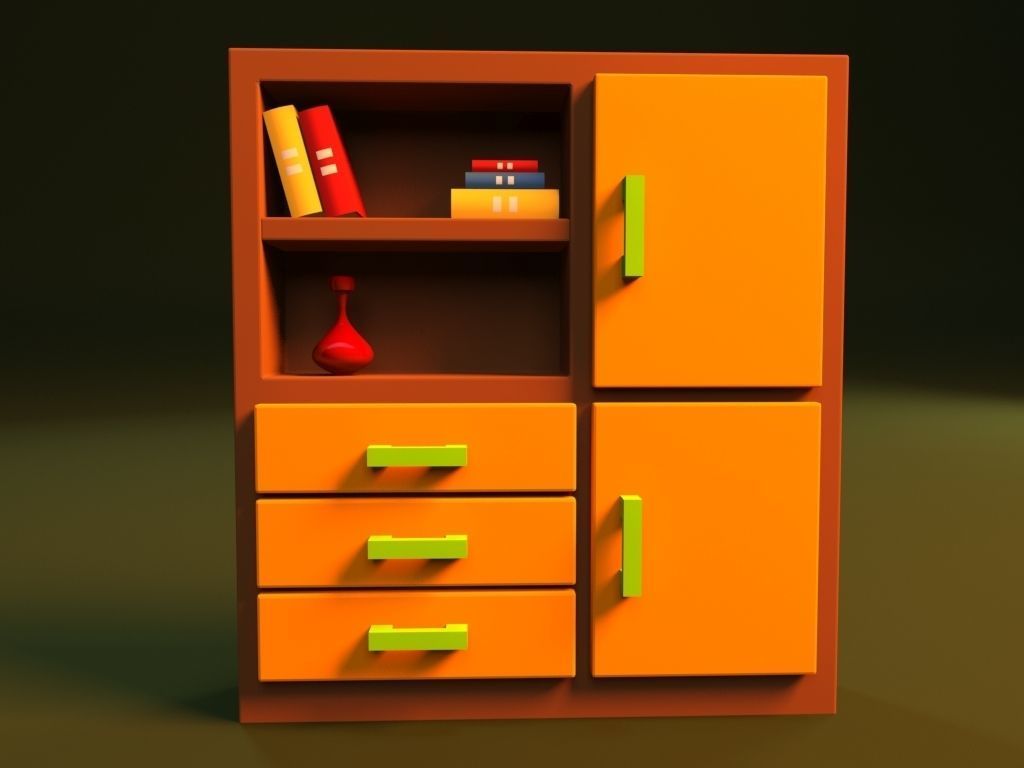 Cartoon Bookshelf 3D model_1