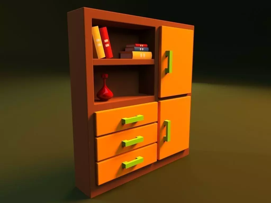 Cartoon Bookshelf 3D model_0