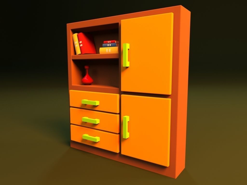 Cartoon Bookshelf 3D model_2