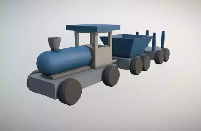 Game Ready Blue Wooden Kids Toy Train Low-poly 3D model