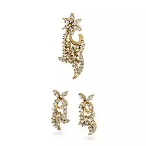 Gold Color Floral Design Eartops With Diamonds