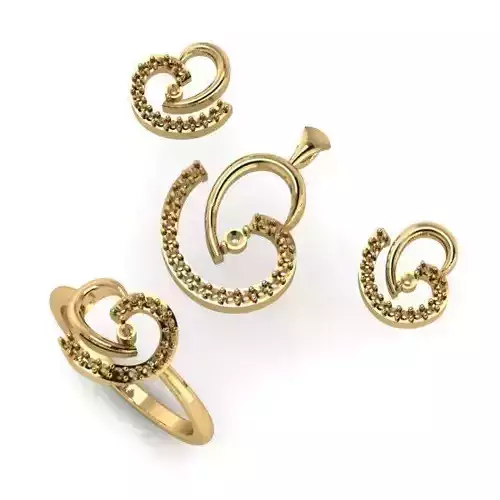 Spiral Gold Color Eartops and Engagement Ring