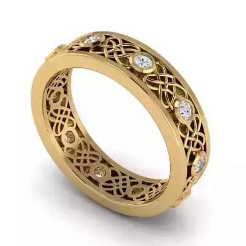 Carved Gold Color Engagement Ring With Diamonds 2