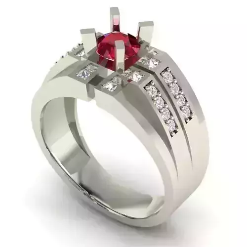 Wide Engagement Ring With Ruby