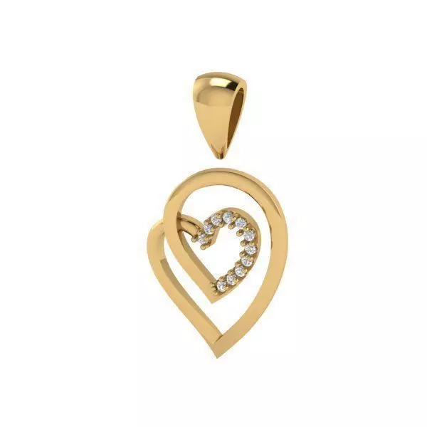 Heart Shaped Golden Pendant With Diamonds 3D print model_0