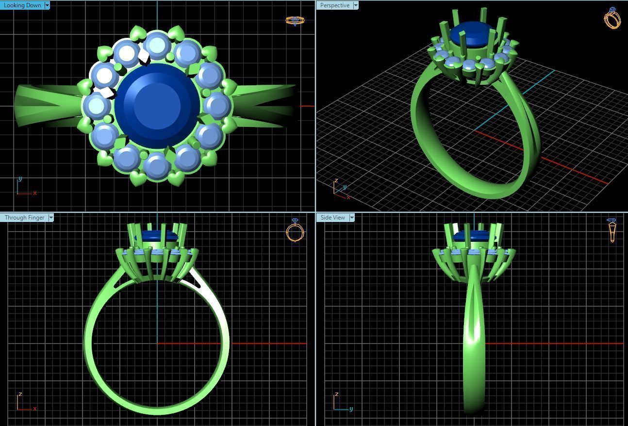 Gold Color Halo Engagement Ring With Ruby 1 3D print model_1