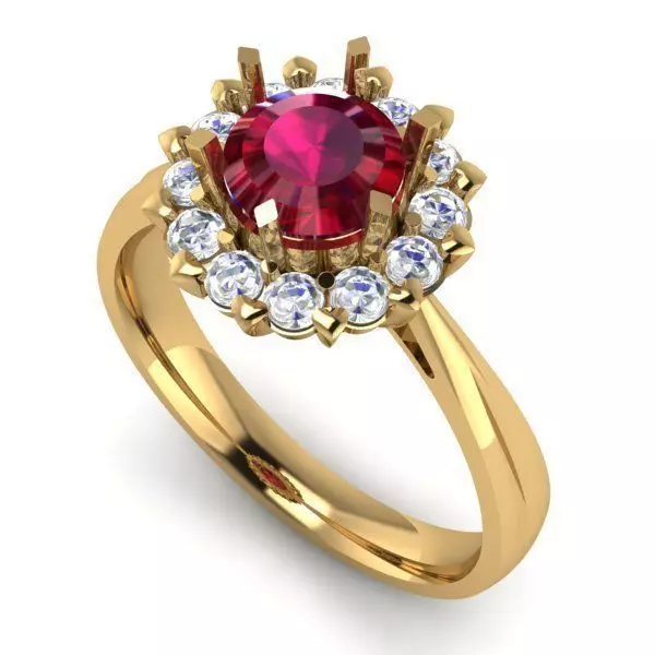 Gold Color Halo Engagement Ring With Ruby 1 3D print model_0