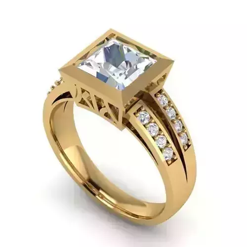 Square Gold Color Engagement Ring With Diamonds