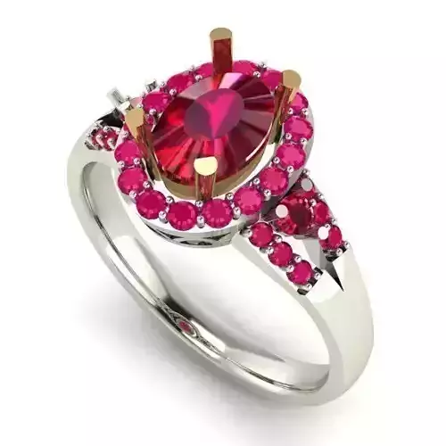 Oval Shaped Halo Engagement Ring With Ruby