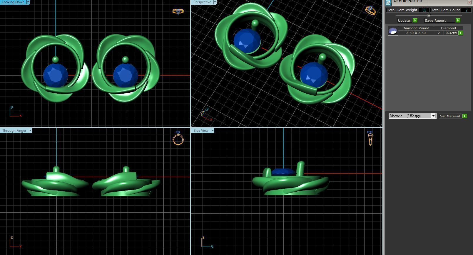 Flower Shaped Gold Color Eartops With Diamond 3D print model_1