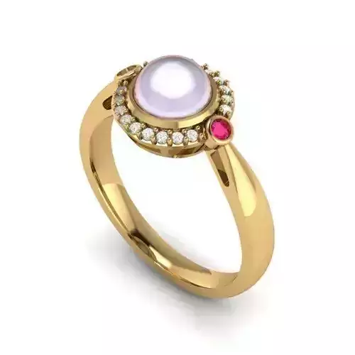 Round Halo Engagement Ring With Pearl