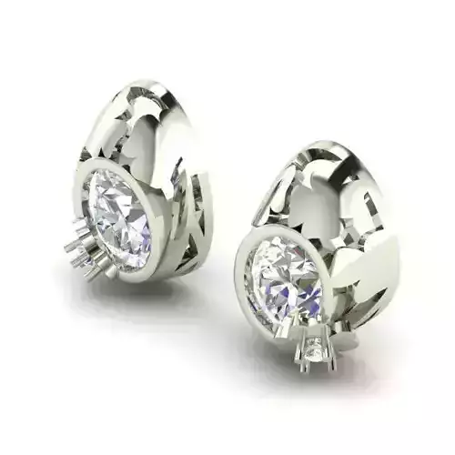 Silver Carved Eartops With Diamonds