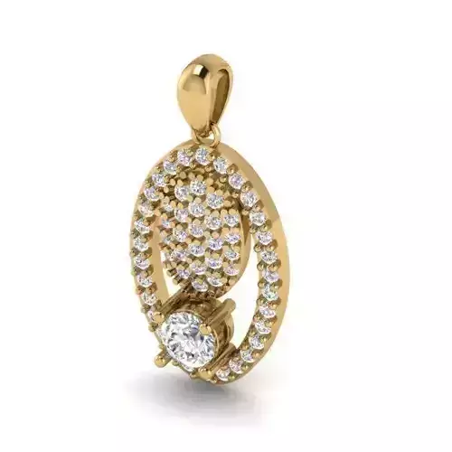 Oval Shaped Gold Color Pendant with Diamonds
