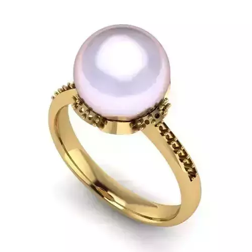 Golden Engagement Ring with Pink Pearl
