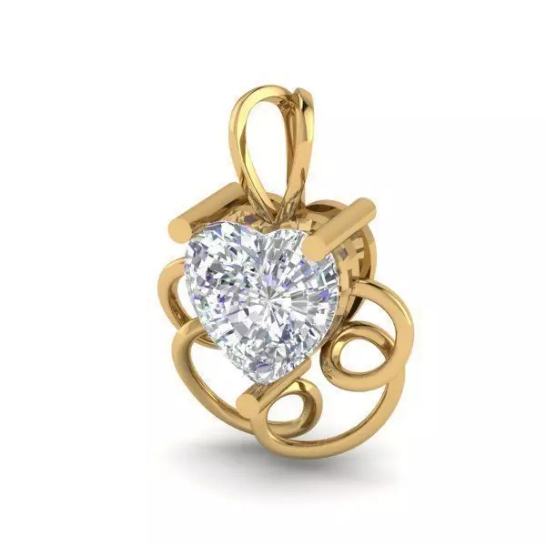 Heart Shaped Golden Pendant with Diamonds 3D print model_0