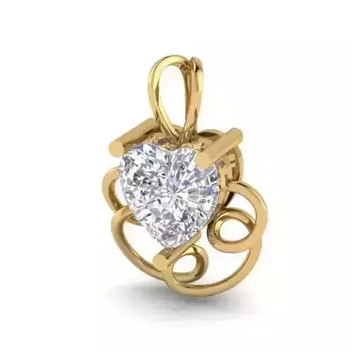 Heart Shaped Golden Pendant with Diamonds 3D print model