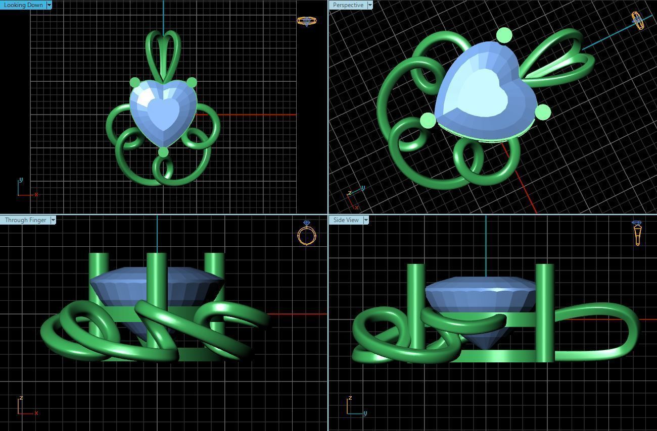 Heart Shaped Golden Pendant with Diamonds 3D print model_1
