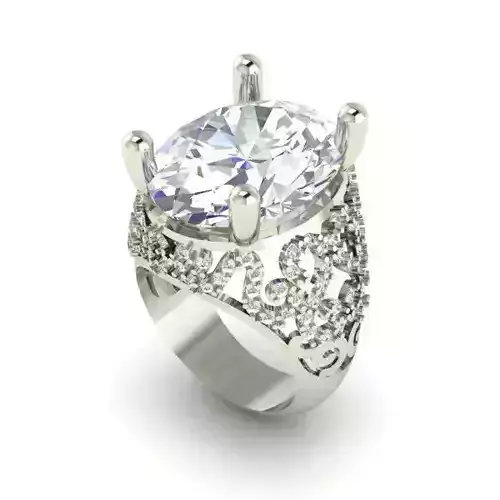 Big Oval Shaped Engagement Ring With Diamonds 3D print model