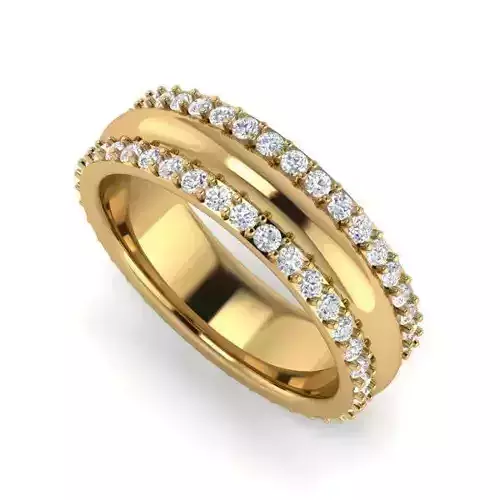 2 Diamonds line Golden Engagement Ring 3D print model