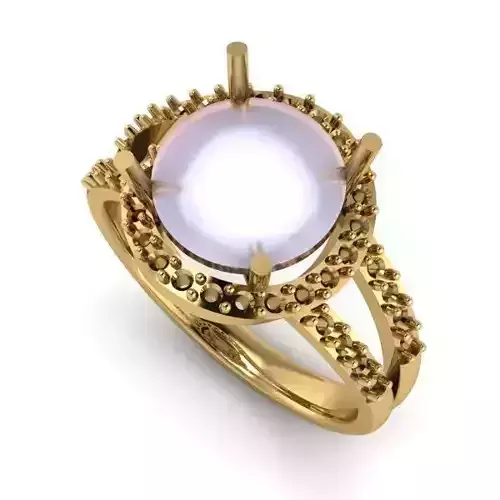 Gold Color Engagement Ring With Pearl
