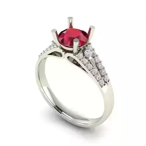 Silver Diamond Engagement Ring with Ruby