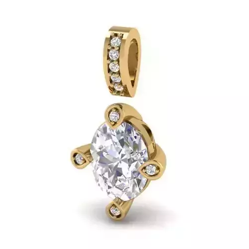 Gold Color Pendant With Oval Diamond