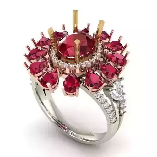 Flower Shaped Halo Engagement Ring With Ruby