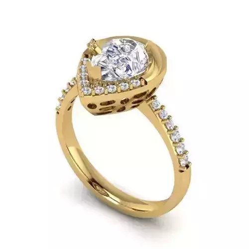 Drop Shaped Golden Engagement Ring With Diamonds