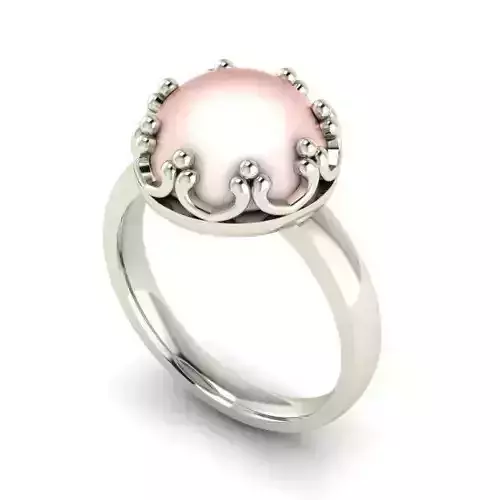 Silver Round Engagement Ring With Pearl