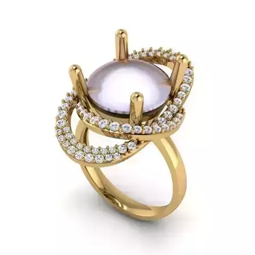 Spiral Golden Engagement Ring With Pearl