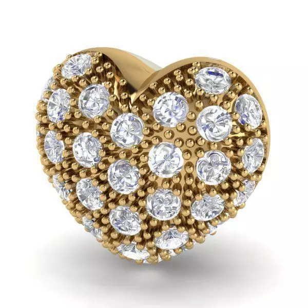 Heart Shaped Golden Pendant with Diamonds 1 3D print model_0